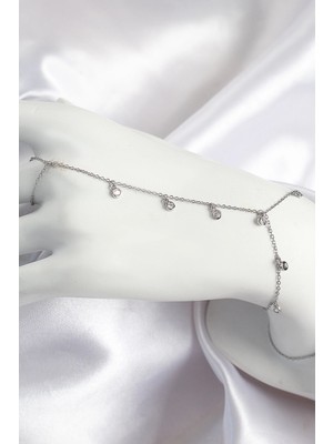 İsmiyle Al Pirinç Zirkon Taşlı Sallantılı Model Gümüş Renk Kadın Şahmeran