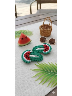 Esu Accessory ​🍉 Yaz Neşesi: El Örgüsü Karpuz Figürlü Çıtçıt Toka Seti