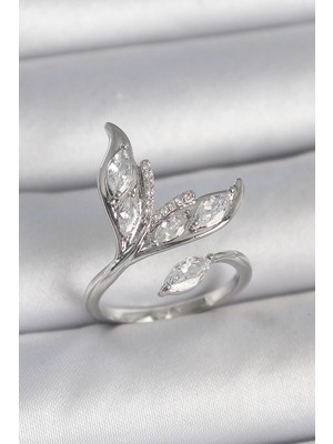 İsmiyle Al Pirinç Gümüş Renk Zirkon Taşlı Balık Kuyruğu Model Ayarlanabilir Kadın Yüzük