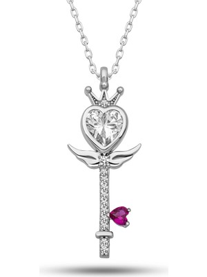 Tienda Elegante Gümüş Kalp Taç Anahtar Kadın Kolye