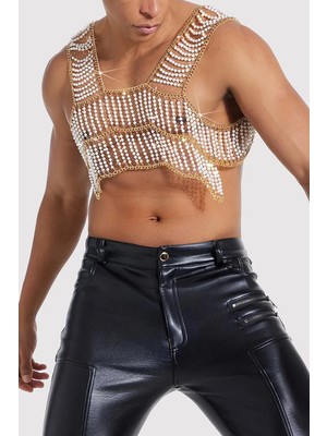 Ravinity Gümüş Zincirli Inci Detaylı Erkek Vücut Aksesuarı, Göğüs Kolyesi