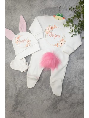 Moda Lime Isimli Çiçek Çelenkli Bebek Tulum Seti – Organik Pamuk – Kişiye Özel – Bebek Cildine Uygun