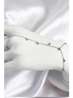 İsmiyle Al Pirinç Zirkon Taşlı Sallantılı Model Gümüş Renk Kadın Şahmeran