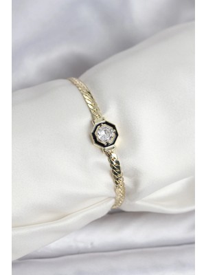 İsmiyle Al Pirinç Gold Renk Zirkon Taşlı Kadın Bileklik