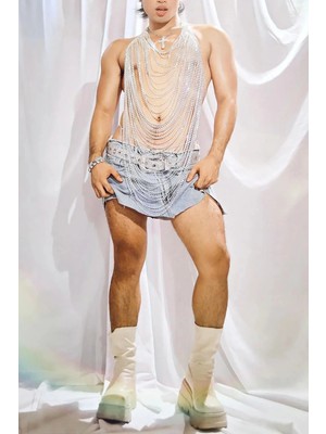 Ravinity Erkek Parti Festival Aksesuarı, Taşlı Vücut Zinciri