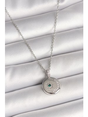 İsmiyle Al 316L Çelik Gümüş Renk Zincir Madalyon Zirkon Taşlı Işlemeli Hilal Yıldız Model Kadın Koly