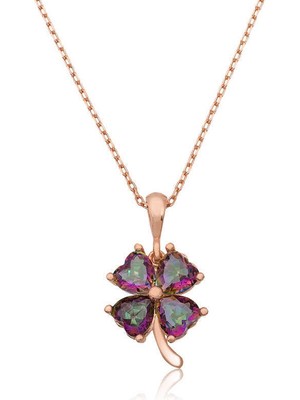 Tienda Elegante Gümüş Mistik Topaz Yonca Kolye