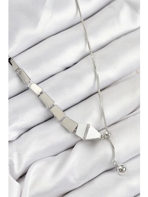 İsmiyle Al Pirinç Yılan Model Gümüş Renk Asansörlü Kadın Kolye