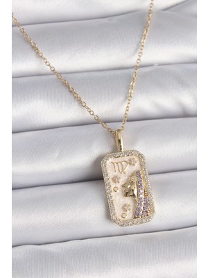 İsmiyle Al 316L Çelik Gold Renk Zincir Başak Burcu Zirkon Taşlı Kadın Kolye