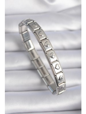 İsmiyle Al 316L Çelik Gümüş Renk Kalp Işleme Nomination Charm Bileklik