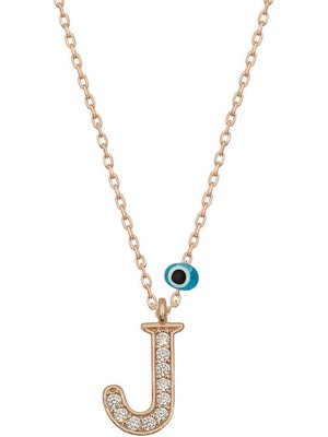 Tienda Elegante Gümüş Nazar Rose J Harfi Kadın Kolye