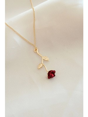 İsmiyle Al Kırmızı Gül Figürlü Kolye