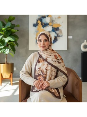 Revam Collection Desenli Pamuk Soft Şal Vera Serisi Kahve Krem