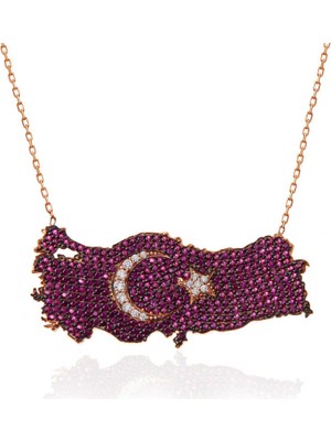 Tienda Elegante Gümüş Rose Ay Yıldız Türkiye Haritası Kadın Kolye