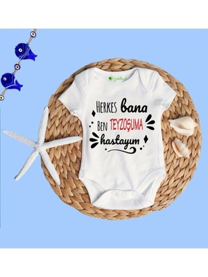Limon Herkes Bana Ben Teyzeme Hastayım Beyaz Body Zıbın 3 - 6 Ay Erkek Çocuk İçin Kaliteli Kumaş