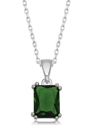 Tienda Elegante Gümüş Yeşil Zirkon Baget Taşlı Kadın Kolye