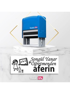 Baskı Life Öğretmen Aferin  Kaşe  Kitap Mührü Kitap Damgası Kişiye Özel Kaşe 609