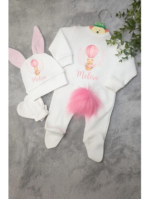 Moda Lime Isimli Balonlu Ayıcık Baskılı Bebek Tulum Seti – Organik Pamuk – Kız Bebek