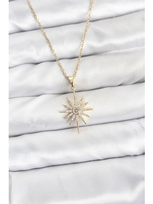 İsmiyle Al 316L Çelik Zincir Gold Renk Kutup Yıldızı Model Zirkon Taşlı Kadın Kolye