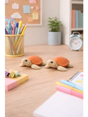 HD Marketim 2’li Sevimli Kaplumbağa Biblo Seti – Dekoratif Obje – 8x7 cm Mini Masa & Çocuk Odası