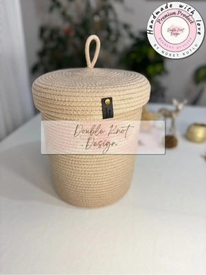 Double Knot Design Küçük Boy Meşe Palamudu Figürlü Kapaklı Oyuncak Sepeti, Organizer, Saklama Sepeti , Hediyelik