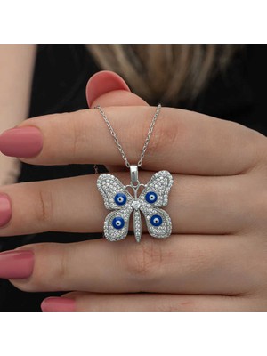 Tienda Elegante Gümüş Nazarlı Kelebek Kadın Kolye