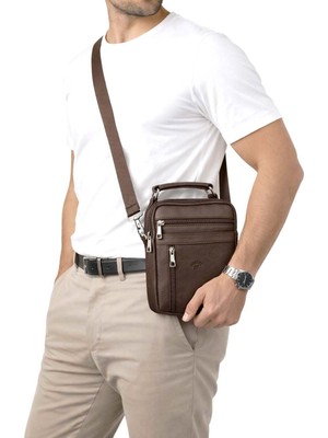 Erkek Kahverengi Omuz Askılı Çok Bölmeli El ve Omuz Çantası