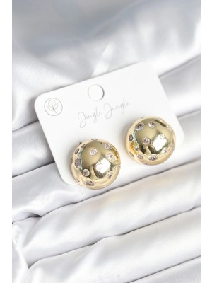 İsmiyle Al Pirinç Gold Renk Zirkon Taşlı Kadın Küpe