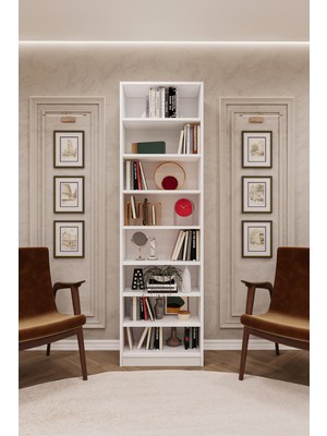 Asra Trend MDF Beyaz Kitaplık – Ayarlanabilir Raflar, Ev & Ofis Modern Dekoratif Kitaplık, K-01
