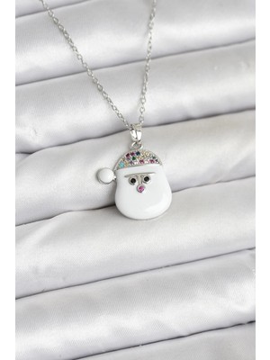 İsmiyle Al 316L Çelik Zincir Gümüş Renk Şapkalı Kardan Adam Kafası Model Yılbaşı Temalı Kadın Kolye