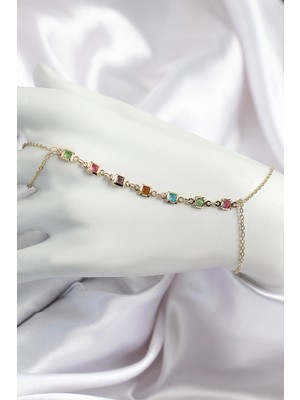 İsmiyle Al Pirinç Renkli Kare Zirkon Taşlı Y Model Gold Renk Kadın Şahmeran