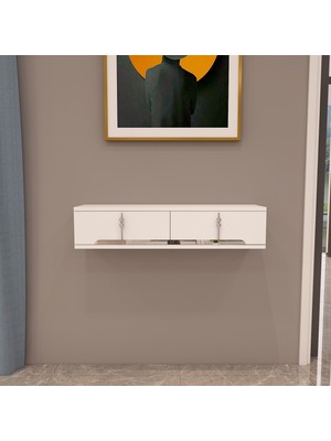 Morepp Roza 90 cm Kapaklı, Raflı ,duvara Monte Dresuar Beyaz-Gümüş