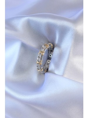 İsmiyle Al Gümüş Renk Zirkon Taşlı Gold Renk Detay Xoxo Kadın Yüzük