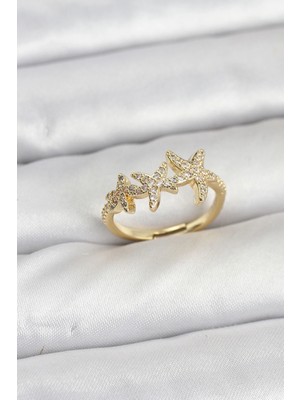 İsmiyle Al Pirinç Yıldız Model Gold Renk Kadın Yüzük
