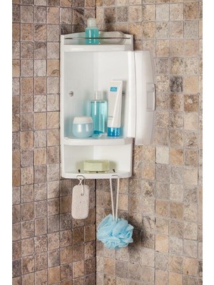 Primanova Natürel Kapaklı Köşe Rafı 22x22x44 cm Kolay Temizlik Özelliği ile Banyo Aksesuarı