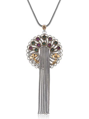 Tienda Elegante Gümüş Telkari Yakut Zümrüt Renkli Taşlı Kadın Kolye