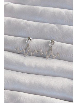 İsmiyle Al Pirinç Gümüş Renk Zirkon Taşlı Zikzak Küpe