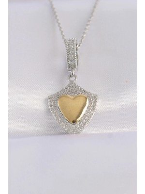 İsmiyle Al 316L Çelik Zincir Gümüş Renk Zirkon Taşlı Tasarım Altın Renk Kalp Kolye