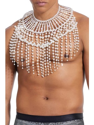 Ravinity Beyaz Inci Boncuklu Vücut Kolyesi, Incili Göğüs Kolyesi