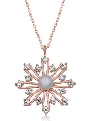 Tienda Elegante Gümüş Rose İncili Kar Tanesi Kadın Kolye