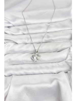 İsmiyle Al 316L Çelik Zincir Gümüş Renk Deniz Tema Model Zirkon Taşlı Kadın Kolye