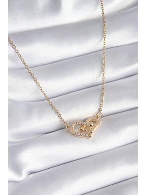 Luz&Pos 316L Çelik Gold Renk Zirkon Taşlı Model Kadın Kolye