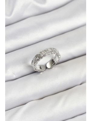 İsmiyle Al Pirinç Gümüş Renk Zirkon Taşlı Sırım Kadın Yüzük