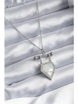 İsmiyle Al 316L Çelik Gümüş Renk Zirkon Taş Detay Kadın Kolye