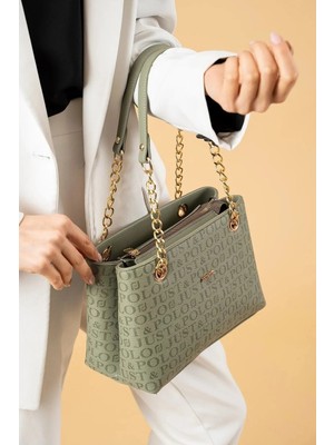 Just Polo  Kadın Zincirli Baskı Desenli El ve Omuz Çantası Ebat : 24 x 20 cm