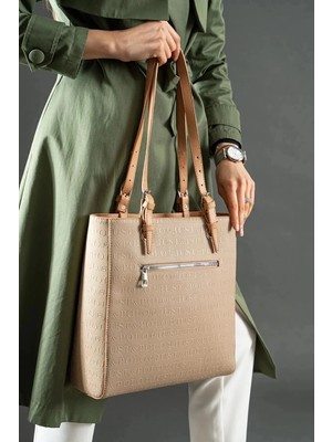 Just Polo  Kadın Gofraj Baskılı Büyük Boy Omuz Çantası 4067MH