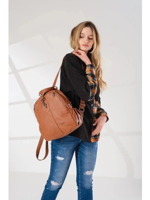 Just Polo  Kadın Kiremit Yumuşak Deri Kol ve Sırt Çantası 2134MH