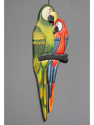 İsmiyle Al Ahşap Duvara Asmalı 2'li Papağan Model 1