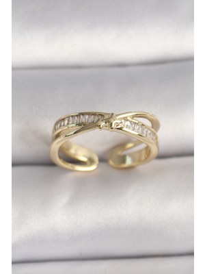 İsmiyle Al Pirinç Gold Renk Zirkon Taşlı Yıldız Detaylı Ayarlanabilir Kadın Yüzük