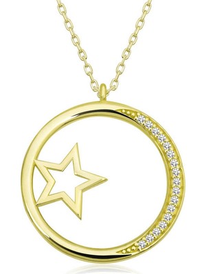 Tienda Elegante Gümüş Gold Yıldız Detaylı Halka Kadın Kolye